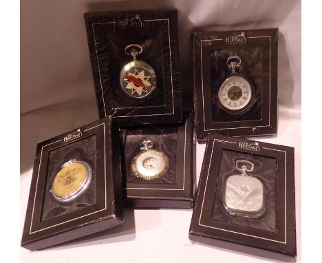 Five boxed quartz pocket watches, mostly hunters and sealed in boxes. P&amp;P Group 1 (£14+VAT for the first lot and £1+VAT f