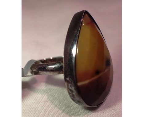 Sterling silver ring set with a large pear shape mookaite, size N. P&amp;P Group 1 (£14+VAT for the first lot and £1+VAT for 