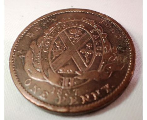Early milled one penny copper token, Bank of Canada. P&amp;P Group 1 (£14+VAT for the first lot and £1+VAT for subsequent lot