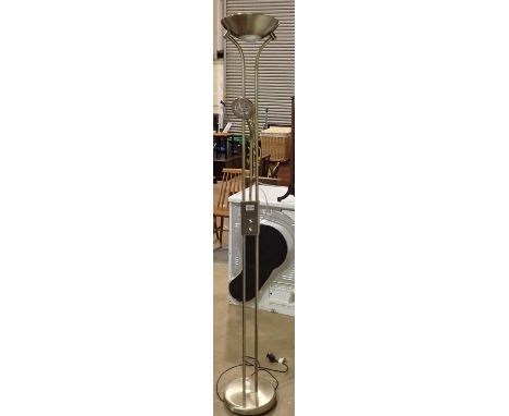Brushed steel mother and daughter lamp. All electrical items in this lot have been PAT tested for safety and have passed. Thi