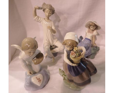 Four Lladro and Nao figurines, largest H: 20 cm. P&amp;P Group 3 (£25+VAT for the first lot and £5+VAT for subsequent lots) 