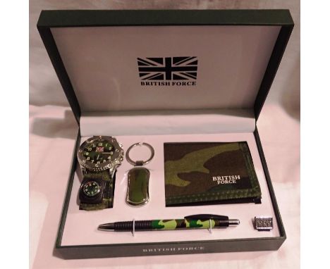 British Force wristwatch, wallet, pen and keyring set. P&amp;P Group 1 (£14+VAT for the first lot and £1+VAT for subsequent l