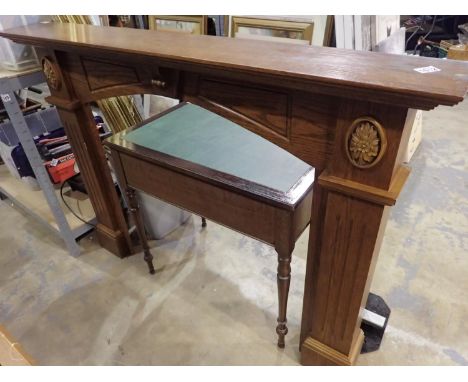 Stained oak fire surround, 142 x 19 x 105 cm. Not available for in-house P&amp;P 