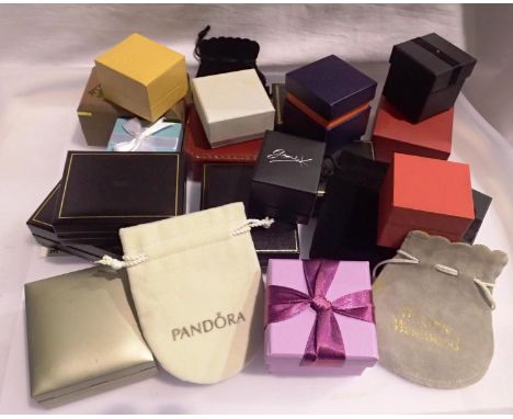 Collection of jewellery boxes and bags including Pandora and Vivienne Westwood (22). P&amp;P Group 1 (£14+VAT for the first l