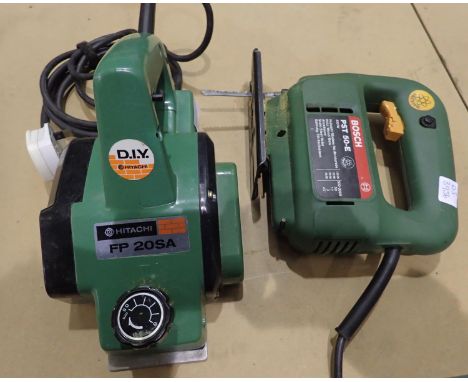 Hitachi FP205A planer and a Bosch PST 50-E jigsaw. All electrical items in this lot have been PAT tested for safety and have 