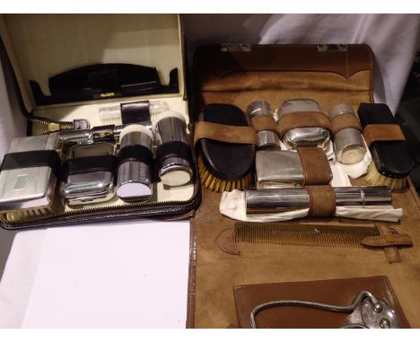 Two silver plated gentlemans travel sets. P&amp;P Group 2 (£18+VAT for the first lot and £3+VAT for subsequent lots) 