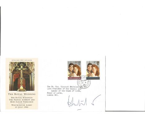 William Whitelaw 1986 R. Wedding add to WW H. of Lords. Signed cover FDC. Good Condition. All signed pieces come with a Certi