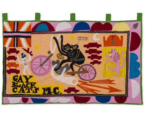 δ Grayson Perry (b.1960)Gay Black Cats MCHandmade cotton fabric and embroidery appliqué flag, 2017, signed and numbered from 