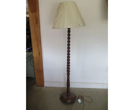An oak barley twist standard lamp with shade - good clean working order - 181cm H 