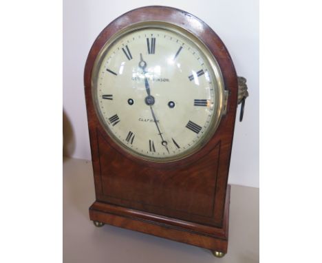 An early 19th Century bracket clock with a 7 inch painted convex dial, singed Geo Hutchinson, Clapham - with an engraved twin