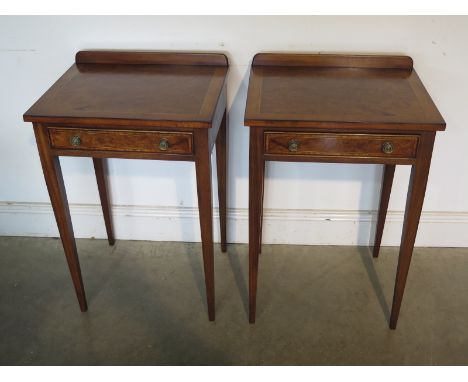 A pair of walnut lamp tables each with a drawer - made by a local craftsman to a high standard - 75cm H x 49cm W x 41cm D 