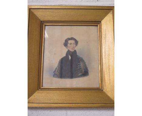 A 19th-century watercolour portrait of a gentleman, sight size approximately 18.5 cm x 16 cm, overall frame size approximatel