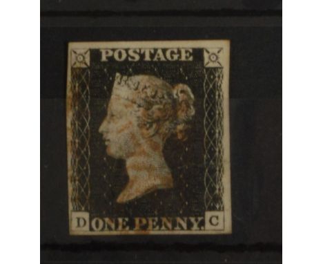 GB 1840 1d Black DC 4 margin example with very light red mx cancel estimate.