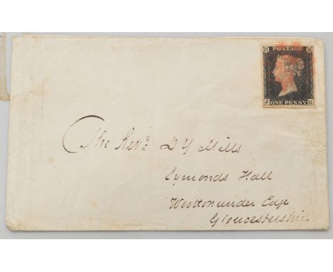 GB QV 1d black on cover, SG1 nice four margins with light red MC cancel.