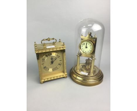 365 DAY MANTEL CLOCK, 31cm high, under glass dome and another gilt cased mantel clock (2)