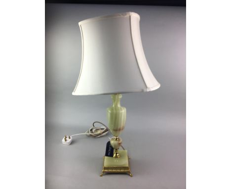 GILDED METAL CHERUB TABLE LAMP, 91cm including shade, along with two other tables lamps with shades (3)