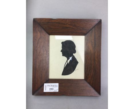 PORTRAIT SILHOUETTE, in a rosewood frame, along with an early 20th Century Indian painting on ivory, a daguerreotype, a timep