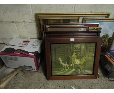 GROUP CONTAINING LARGE QTY OF MIXED PICTURES, PRINTS, OIL ON BOARD COUNTRY VIEWS ETC 