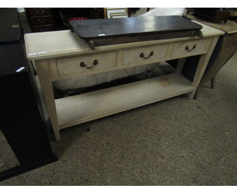 GOOD QUALITY ASH FRAMED SIDEBOARD FITTED WITH THREE DRAWERS AND OPEN SHELF