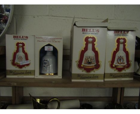 FOUR BOXED BELLS SCOTCH WHISKEY ROYAL COMMEMORATIVE CONTAINERS 