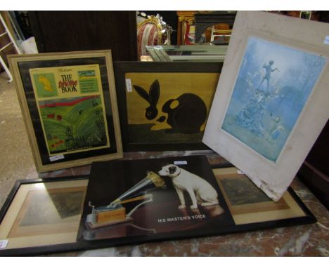 GROUP MIXED HORSE RACING PRINTS, A PRINT OF HIS MASTERS VOICE ETC 