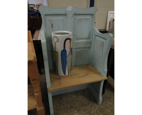 TURQUOISE PAINTED SINGLE SEATER PINE FRAMED BENCH WITH MODERN UMBRELLA STAND 