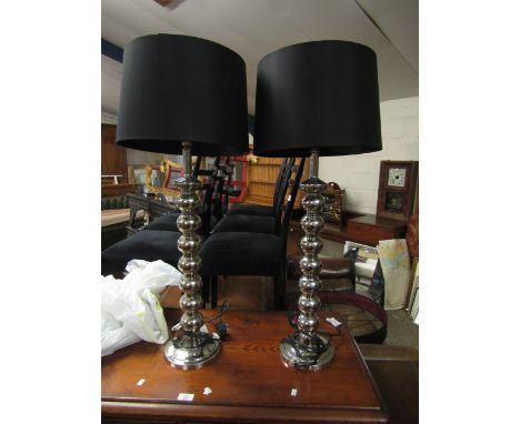 PAIR OF MODERN CHROMIUM BOBBIN COLUMNED SIDE LIGHTS 