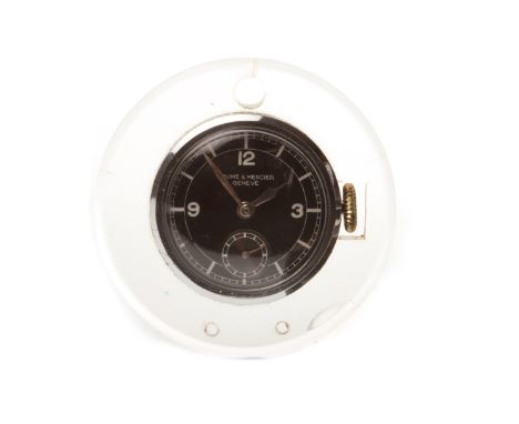 CONVERTED BAUME &amp; MERICER STAINLESS STEEL MANUAL WIND WRIST WATCH, unsigned movement, the round military style black dial