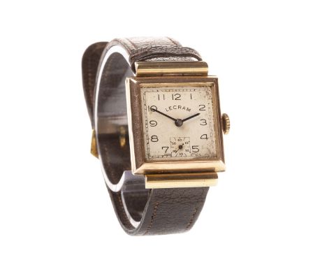 GENTLEMAN'S ART DECO GOLD MANUAL WIND WRIST WATCH, the square dial with Arabic numerals in black, square subsidiary seconds a