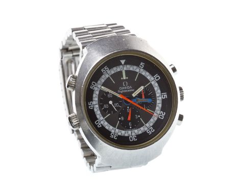 GENTLEMAN'S OMEGA FLIGHTMASTER STAINLESS STEEL MANUAL WIND WRIST WATCH, the round grey dial with luminous baton hour markers,