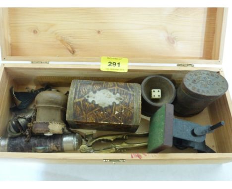 A pine box of vintage bygones