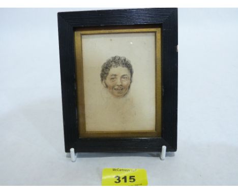Manner of Charles Bell. Portrait miniature of a laughing man. Watercolour 4' x 3'