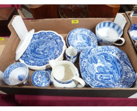 A quantity of blue printed ceramics including Copeland Spode, George Jones, Ridgways etc.