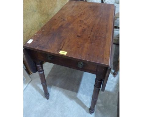 A George IV mahogany Pembroke table with one real and one false frieze drawer on bobbin and ring turned legs. 33' wide