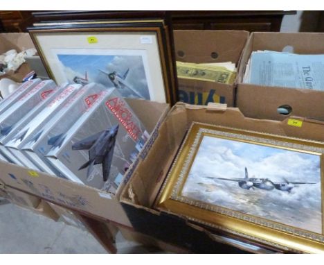 A collection of military aircraft pictures and seven folders of World Aircraft Information Files, together with a motorcyclin