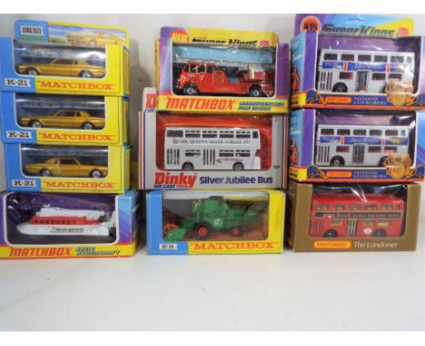 Matchbox Super Kings and Dinky - ten diecast vehicles in original window boxes comprising K9 combine harvester, K15 Merryweat