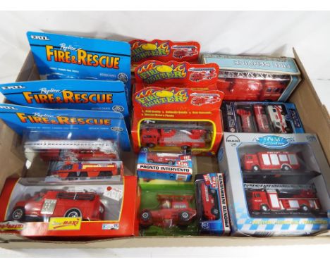 A collection of predominantly diecast model fire engines  and rescue vehicles to include Ertl Fire and Rescue, Majorette, Pro