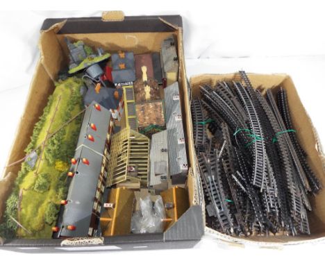Model Railways - a quantity of OO gauge model railway scenics to include shops, houses, station, hills, trees and fences, als