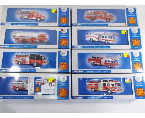 Corgi - eight 1:50 scale diecast model Fire Engines, all appear nm in nm window boxes [8] - Est £60 - £80 This lot MUST be pa