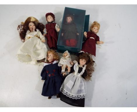 Ceramic Miniature Dolls - Seven good quality ceramic hand painted dressed miniature dolls / doll's house people to include a 