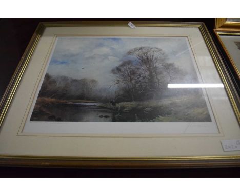 Mixed Lot: Richard Ansdel, sheep washing in Glen Lyon, coloured print, John Trickett, coloured print of a fishing scene and t