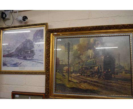 Terence Cuneo, The Evening Star, coloured print, gilt framed together with a further print The Saga of the Iron Horse (2)