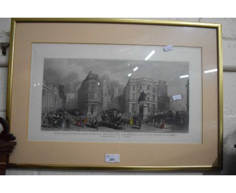 Coloured print, View of London in 1840, framed and glazed