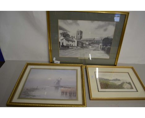 Mixed Lot:  Photographic print of Worstead Church and coloured prints after David Dane and June Hicks (3)