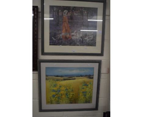 After Stanley Royle, coloured print The Goose Girl, framed and glazed plus one other