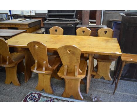 Contemporary craftsman made light oak refectory style dining table with six accompanying chairs in the style of Jack Grimble,