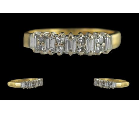 Ladies Excellent 18ct Gold Baguette and Brilliant Cut Diamond Set Dress Ring, marked 18ct to interior of shank, the diamonds 