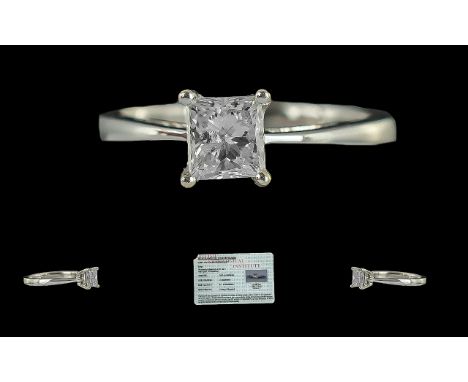 18ct White Gold Single Stone Diamond Set Ring, full hallmark to interior of shank, the princess cut diamond of good colour - 