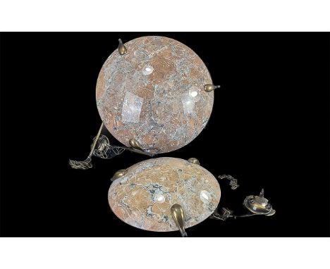 Large Marbled Effect Hanging Light Shade, marbled effect in shades of grey and beige, bronze fittings.  Diameter 20". Togethe