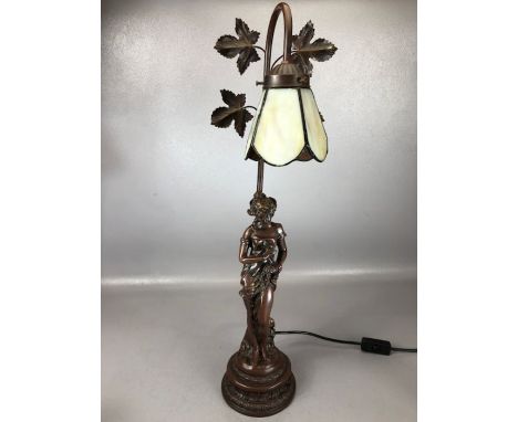 Art Nouveau style table lamp with a figure of a woman and foliate design, approx 64cm in height